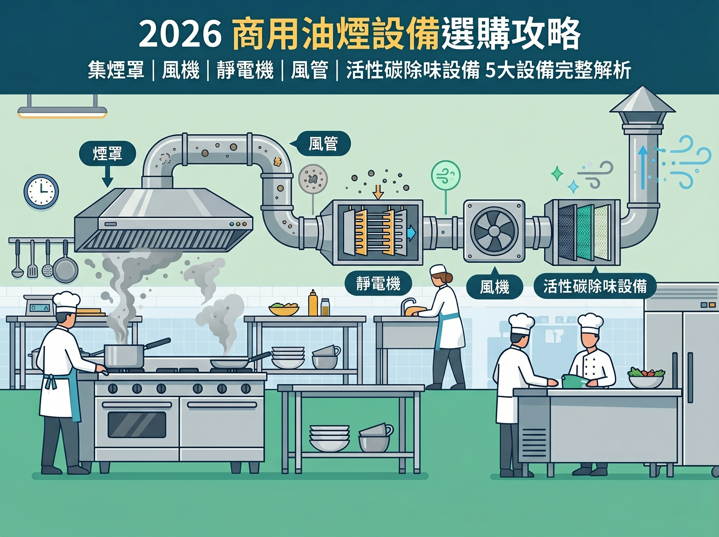 2026 商用油煙設備選購全攻略：煙罩、風機與靜電機等完整解析